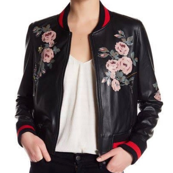 Embroidered faux leather jacket - Picture 1 of 5